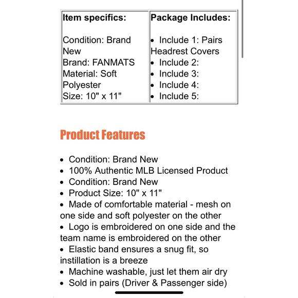 New 2pc MLB San Francisco Giants Car Truck Suv Embroidered Headrest‎ Covers Set - Picture 6 of 6